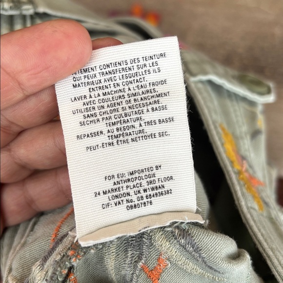 Anthropologie Y2K Style Floral Embroidered Cargo Pants Gray Pink Chic ✨ - Picture 14 of 14